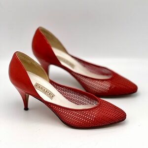 Casadei Red Mesh Leather Pumps Almond Toe, size 7.5, Made in Italy. Heel:3”
